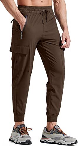 Libin Pantaloni da Trekking Uomo Jogging da Leggeri ad Asciugatura Rapida Pantaloni da Cargo Atletico Viaggio Running Golf Casual All'aperto Pantaloni, Marrone XXL