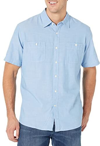 Amazon Essentials Camicia in Chambray a Maniche Corte Uomo, Blu Chiaro, XXL