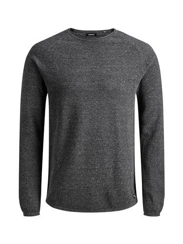 Jack & Jones Maglione Uomo Collo Rotondo Maglia Basica Manica Lunga Cotone JJEHILL., Colore:Grigio Scuro, Dimensione Maglia:M