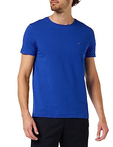 Tommy Hilfiger T-shirt Uomo Maniche Corte Stretch Slim Fit Scollo Rotondo, Blu (Iconic Blue), XS