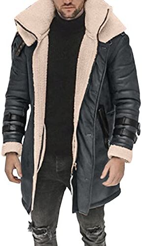 RYTEJFES Giacca da moto in pelle da uomo; giacca in pelle da uomo invernale lungo trench coat uomo lungo grigio invernale parka giacca da uomo calda giacca da moto Xxl uomo inverno trench coat invernale giacca