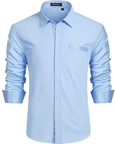 Enlision Camicia Azzurro Uomo Elegante Manica Lunga Regular Fit Camicia Matrimonio Casual Camicie Classiche da Cerimonia Business con Tasca 3XL