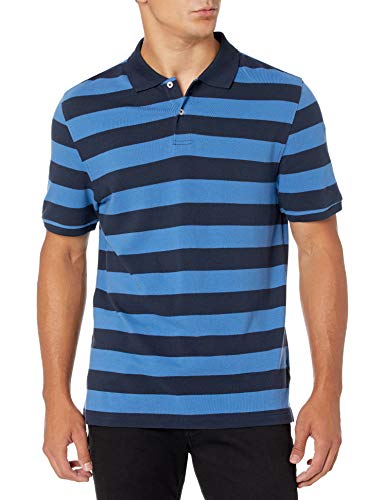 Amazon Essentials Polo in piqué di Cotone Slim Uomo, Nero Blu Righe, M