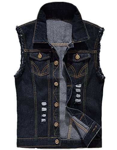 Kelmon Giacca Denim Uomo Gilet per Vintage Strappato Gilet di Jeans da Uomo Senza Maniche Giacca Jeans Capispalla