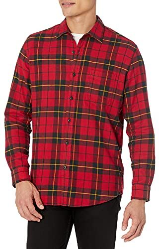 Amazon Essentials Camicia in Flanella a Maniche Lunghe (Disponibile in Taglie Extra Forti) Uomo, Nero Rosso Giallo Motivo Quadri Grandi, L