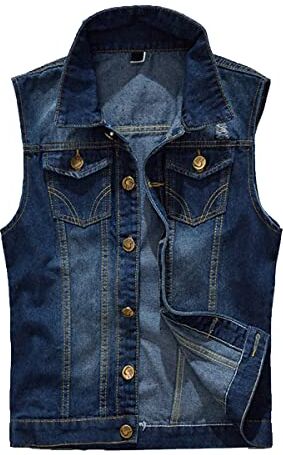 Kelmon Giacca Denim Uomo Gilet per Vintage Strappato Gilet di Jeans da Uomo Senza Maniche Giacca Jeans Capispalla