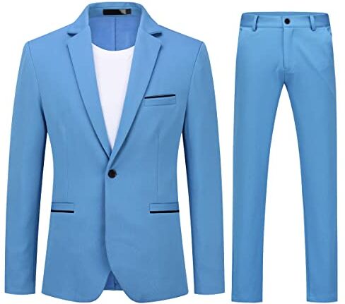 Allthemen Abito da Uomo 2 Pezzi Completo da Uomo Slim Fit Abito da Sposa con Un Bottone Elegante Blu M