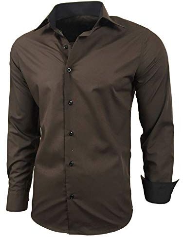 Baxboy R-44, camicia da uomo a maniche lunghe, slim fit, facile da stirare, per lavoro, matrimonio, tempo libero marrone L