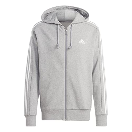 Adidas Essentials French Terry 3-stripes Full-zip Hoodie Felpa con cappuccio, Medium Grey Heather/White, 3XL Tall 3 inch Uomo