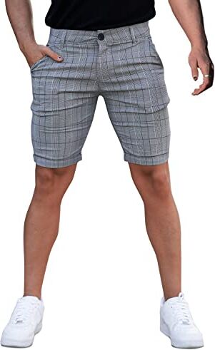 GINGTTO Pantaloni Corti Uomo Slim Chino Taper Shorts Men Pantaloncini Modern Stretch Shorts da Uomo Casual Grigio 32