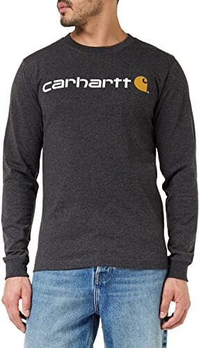 Carhartt T-Shirt Pesante, Vestibilità Comoda, Manica Lunga, Grafica Del Logo, Uomo, Grigio (Carbone Heather), XL