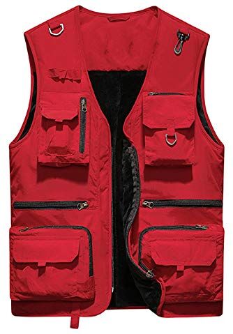 GAOHONGMEI Gilet Multi-tascabili Da Uomo Plus Cashmere Gilet Gilet Cotton Scaldatore Per Il Corpo Outdoor Giacche Giacche Leggero Escursionismo Cappotti Senza Maniche Outwear red-2XL