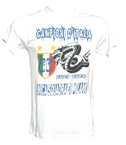 Generico T-Shirt Campioni d'Italia 20 Scudetto 2023/2024 Celebrativa per Tifosi neroazzurri Maglia da Adulto Bianca o Nera Unica Squadra di Milano (IT, Testo, XS, Regular, Regular, Bianco)