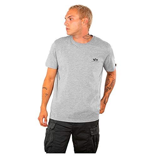 Alpha Maglietta Basic T Small Logo per Uomo T-Shirt, Greyheather/White, S