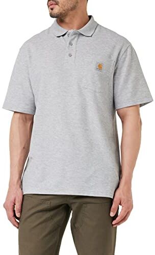 Carhartt Polo A Manica Corta Con Taschino, Vestibilità Ampia, Media Pesantezza, Uomo, Grigio (Heather), XXL