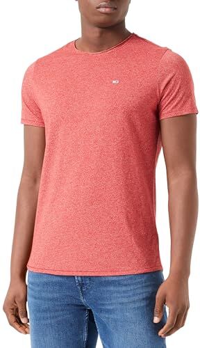 Tommy Jeans TJM XSLIM JASPE C NECK EXT, S/S Knit Tops Uomo, Rosso (Magma Red), XXL