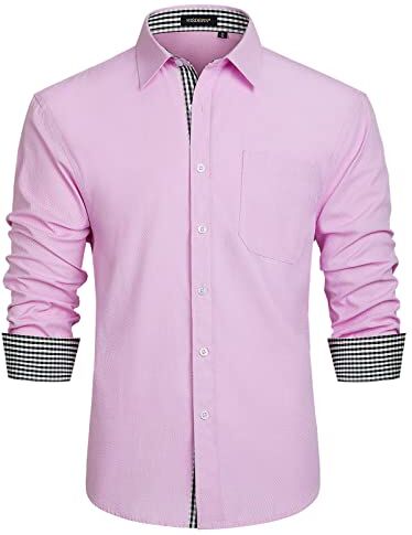 HISDERN Rosa Camicia Formale Elegante da Uomo Maniche Lungo Vestibilita Regolare Casual Matrimonio Business Camicia Abito Classico Abbottonato Shirt