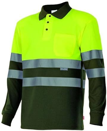 Velilla 175 Polo bicolore alta visibilità, manica lunga (Taglie L) colore verde caccia e Giallo fluo