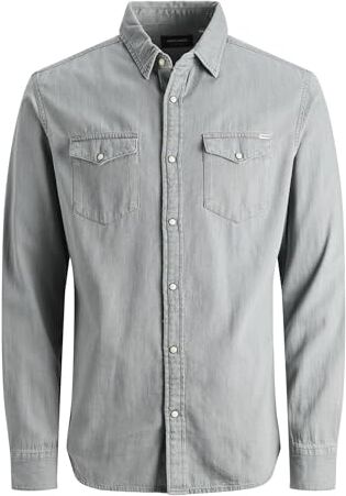 Jack & Jones Jjesheridan Shirt L/S Noos Camicia, Grigio (Light Grey Denim), XL Uomo