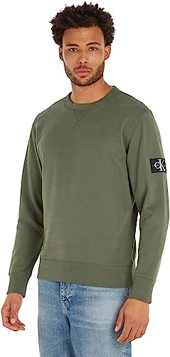 Calvin Klein Badge Crew Neck  Felpe, Verde (Thyme), XS Uomo