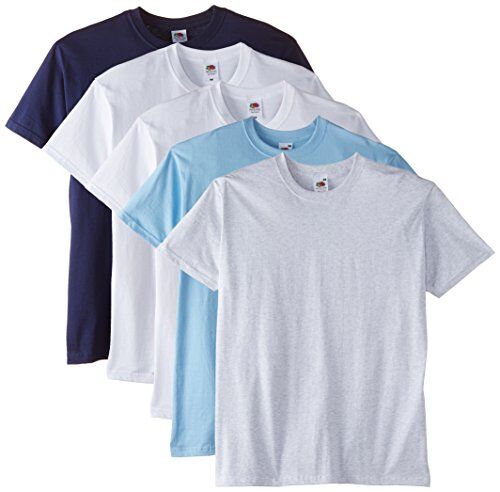 Fruit of the Loom Premium Tee 5 Pack T-Shirt, Multicolore (White/White/Sky/Ash/Navy), M Uomo