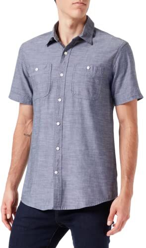 Amazon Essentials Camicia in Chambray a Maniche Corte Uomo, Grigio, XL