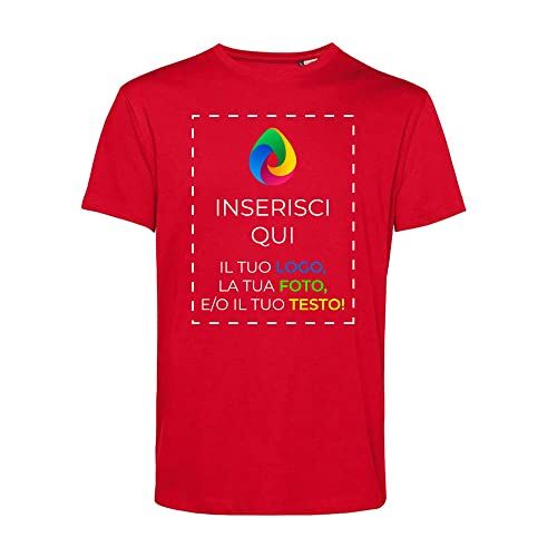 Teetaly Maglietta T-Shirt Personalizzata Stampa Fronte Retro Uomo in Cotone Organico (Rosso, XXXL)