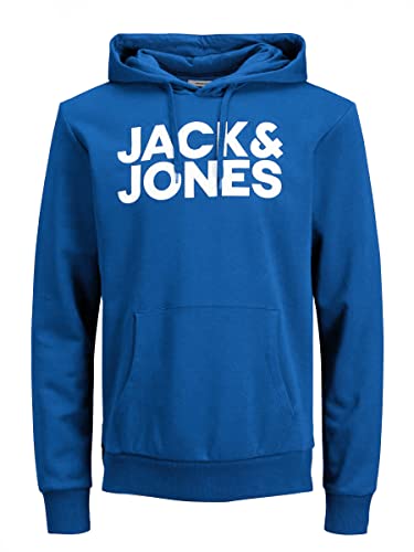 Jack & Jones Felpa con cappuccio da uomo con logo Corp, Blu classico/bianco con stampa, L