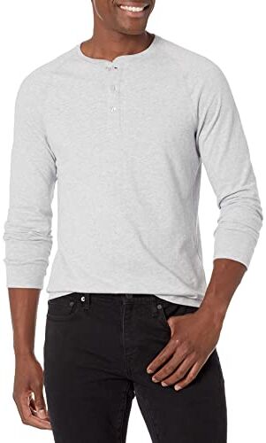 Amazon Essentials Maglia con Collo Serafino a Maniche Lunghe Slim Uomo, Grigio Chiaro Puntinato, XS