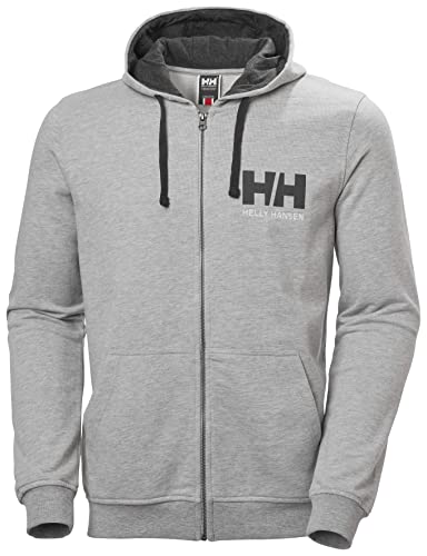 Helly Hansen Uomo Felpa Con Cappuccio Zip Intera Logo HH, 2XL, Grigio Melange