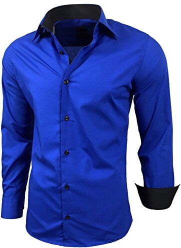 Subliminal Mode Stiratura Facile Camicia Uomo Colletto Bicolore Tinta Unita Maniche Lunghe Slim Business Idea Regalo, Natale, San Valentino RN44, blu royal, XXXXXL