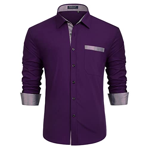 Enlision Camicia Viola Uomo Elegante Manica Lunga Regular Fit Camicia Matrimonio Casual Camicie Classiche da Cerimonia Business con Tasca M