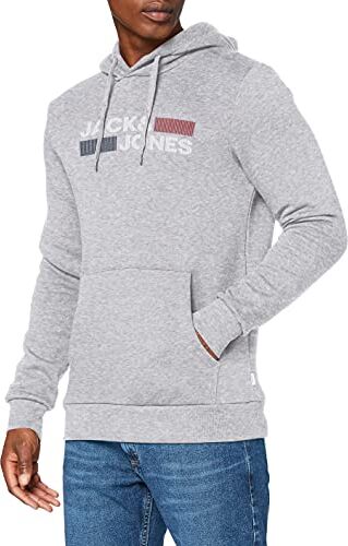 Jack & Jones Jjecorp Logo Sweat Hood Noos Felpa, Grigio (Light Grey Melange/Play Reg), S Uomo