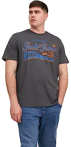 Jack & Jones JJELOGO TEE SS O-NECK 2 COL 23/24 PLS, T-Shirt Uomo, Grigio (Dark Grey Melange), 3XL