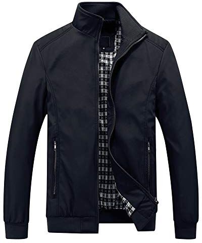 Allthemen Giubbotto da uomo leggero giacca militare comodo giacca casual primavera autunno Aviatore collo alto estate nero 1 XS