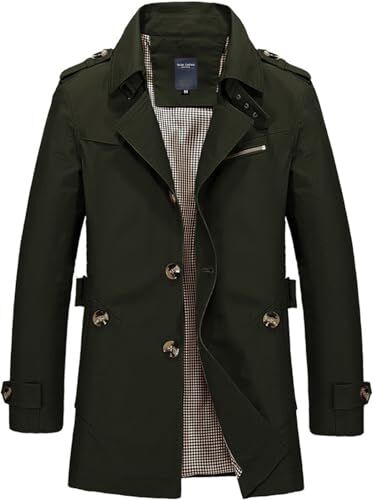 Caidi Trench Cappotto Corto boutonné Caban Trench Coat Giacca a manica lunga Slim Fit Per autunno inverno in cotone uomo M Armée verte