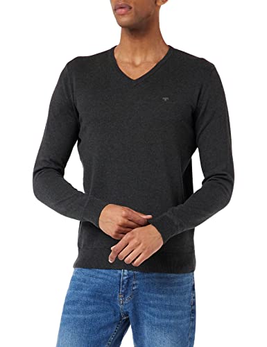 TOM TAILOR 202212 Strickpullover V-ausschnitt, Maglione Basic Uomo, Nero (Black Grey Melange 10617), 3XL