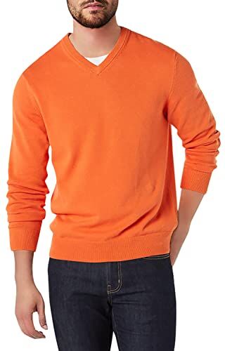 Amazon Essentials Maglione con Scollo a V (Disponibile in Taglie Extra Forti) Uomo, Arancione, M