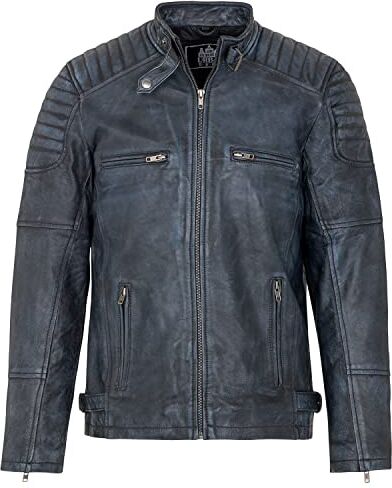 URBAN 5884 Giacca Pelle Uomo , Giubbotto in Vera Pelle Ovina in Stile Biker, Morbido e Resistente, Denim, L