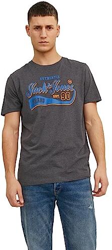 Jack & Jones Jjelogo Tee Ss O-neck 2 Col Aw23 Sn T-Shirt, Grigio (Dark Grey Melange), S Uomo