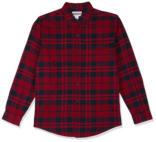 Amazon Essentials Camicia in Flanella a Maniche Lunghe (Disponibile in Taglie Extra Forti) Uomo, Rosso Motivo Scozzese, L