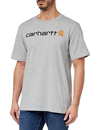 Carhartt T-Shirt Pesante, Vestibilità Comoda, Manica Corta, Grafica Del Logo, Uomo, Grigio (Heather), XL
