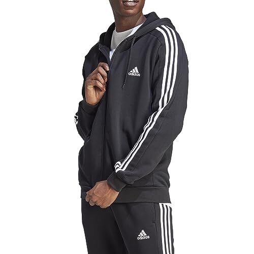 Adidas Essentials Fleece 3 Strisce Full-Zip Top con Cappuccio, Nero, XL Uomo