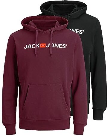 Jack & Jones Felpa con cappuccio, confezione da 2, 1 porta royale, 1 nero, XXXL