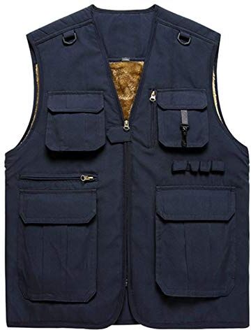 GAOHONGMEI Gilet Multi-tascabili Da Uomo Plus Cashmere Gilet Gilet Cottone Scaldatore Per Il Corpo Outdoor Giacche Leggero Escursionismo Cappotti Senza Maniche Outwear black-L