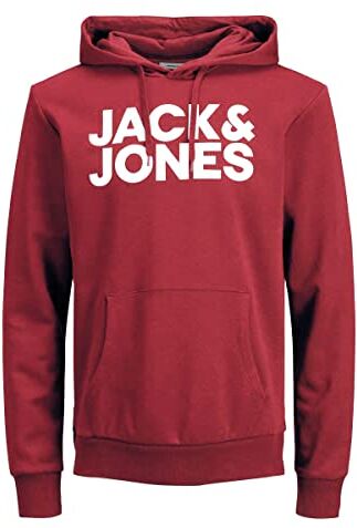 Jack & Jones Felpa con cappuccio da uomo con logo Corp, Rio Red/Print White, XXL