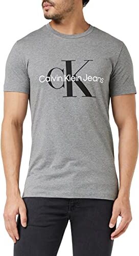 Calvin Klein Core Monologo Slim Tee , Magliette a maniche corte Uomo, Grigio (Mid Grey Heather), 3XL