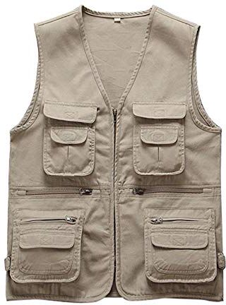 GAOHONGMEI Gilet multi-tasca da uomo Gilet Gilet All'aperto Casual Casual Gilet Gilet in cotone Fotografia Giacche da viaggio senza maniche Top khaki-5XL