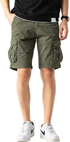 TONY BACKER Pantaloncini Uomo Cargo Shorts Vintage Cotone Multi-Tasca Estate Pantaloni Corti Cargo (48, Verde)