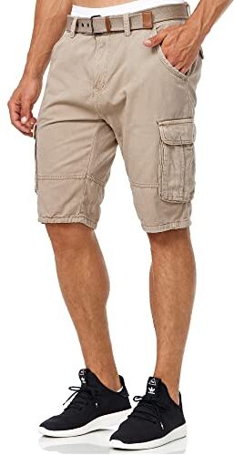 Indicode Uomini Monroe Cargo Shorts   Bermuda Pantaloncini Cargo Inclusa Cintura in Cotone Greige 3XL